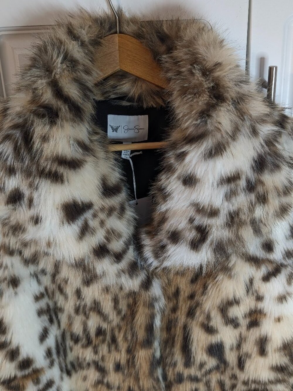 Leopard Faux Fur Shawl Collar CroppedJacket M Mob Wife Y2K Glam Western Boho NWT - Picture 4 of 14